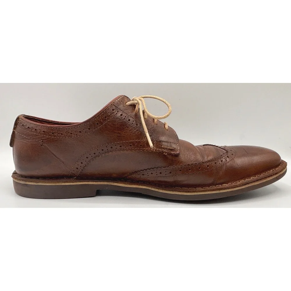 Steve Madden Men's Brn Leather Wingtip Derby Dress Shoes Brogue Business Casual